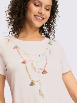 T-shirt en coton avec encolure ronde et motifs floraux