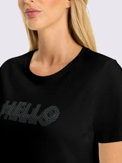 T-shirt en coton doux avec inscription brillante en pierres