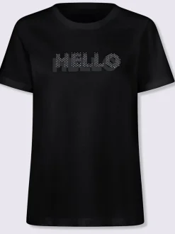 T-shirt en coton doux avec inscription brillante en pierres