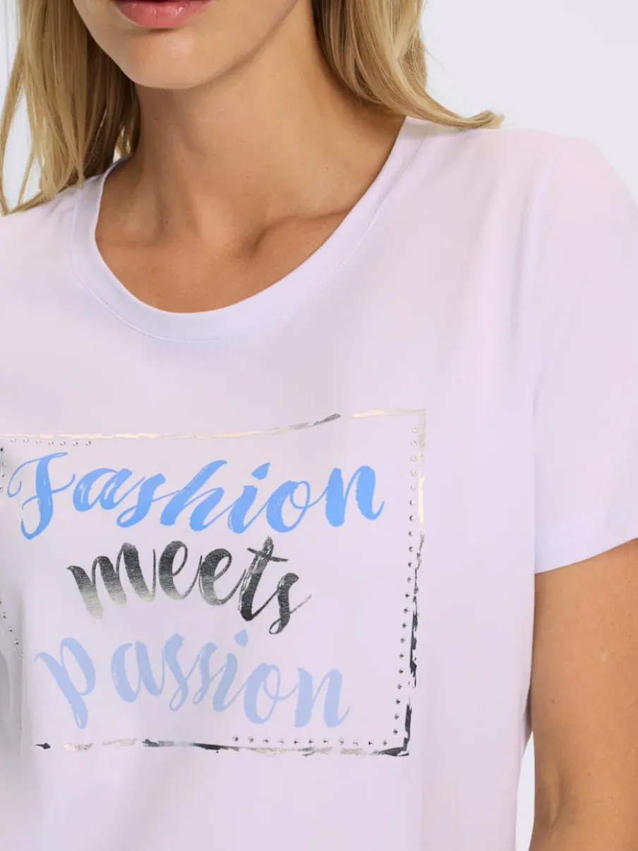 T-shirt en coton à encolure ronde avec imprimé et manches courtes