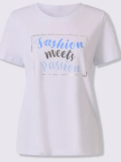 T-shirt en coton à encolure ronde avec imprimé et manches courtes