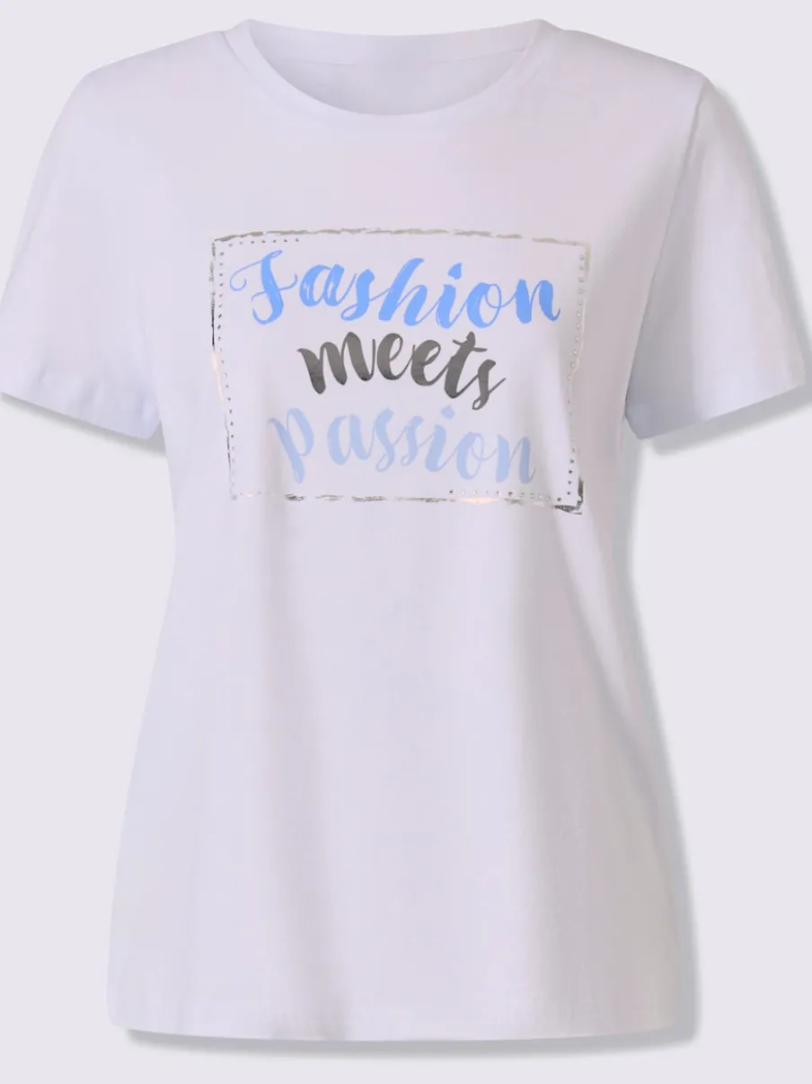 T-shirt en coton à encolure ronde avec imprimé et manches courtes