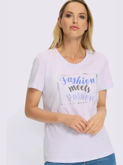 T-shirt en coton à encolure ronde avec imprimé et manches courtes