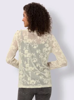 T-shirt en dentelle avec col en U et manches longues