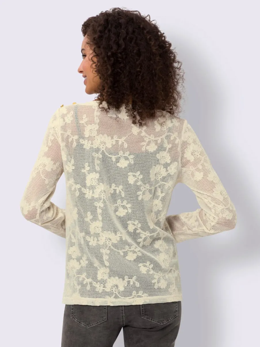 T-shirt en dentelle avec col en U et manches longues