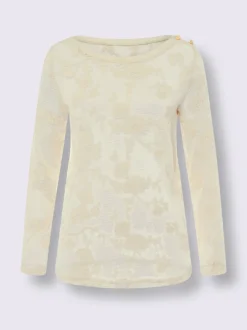 T-shirt en dentelle avec col en U et manches longues