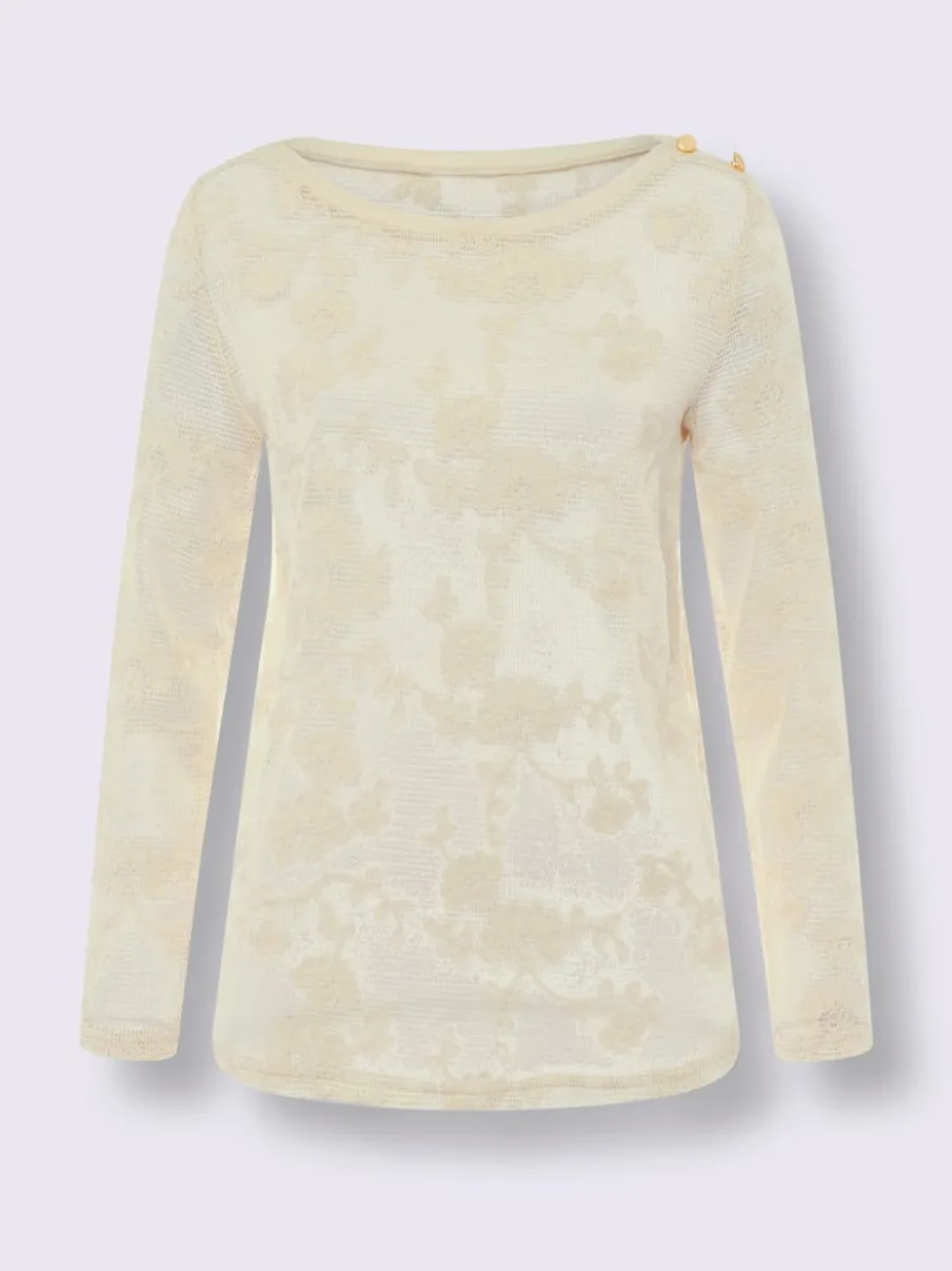 T-shirt en dentelle avec col en U et manches longues