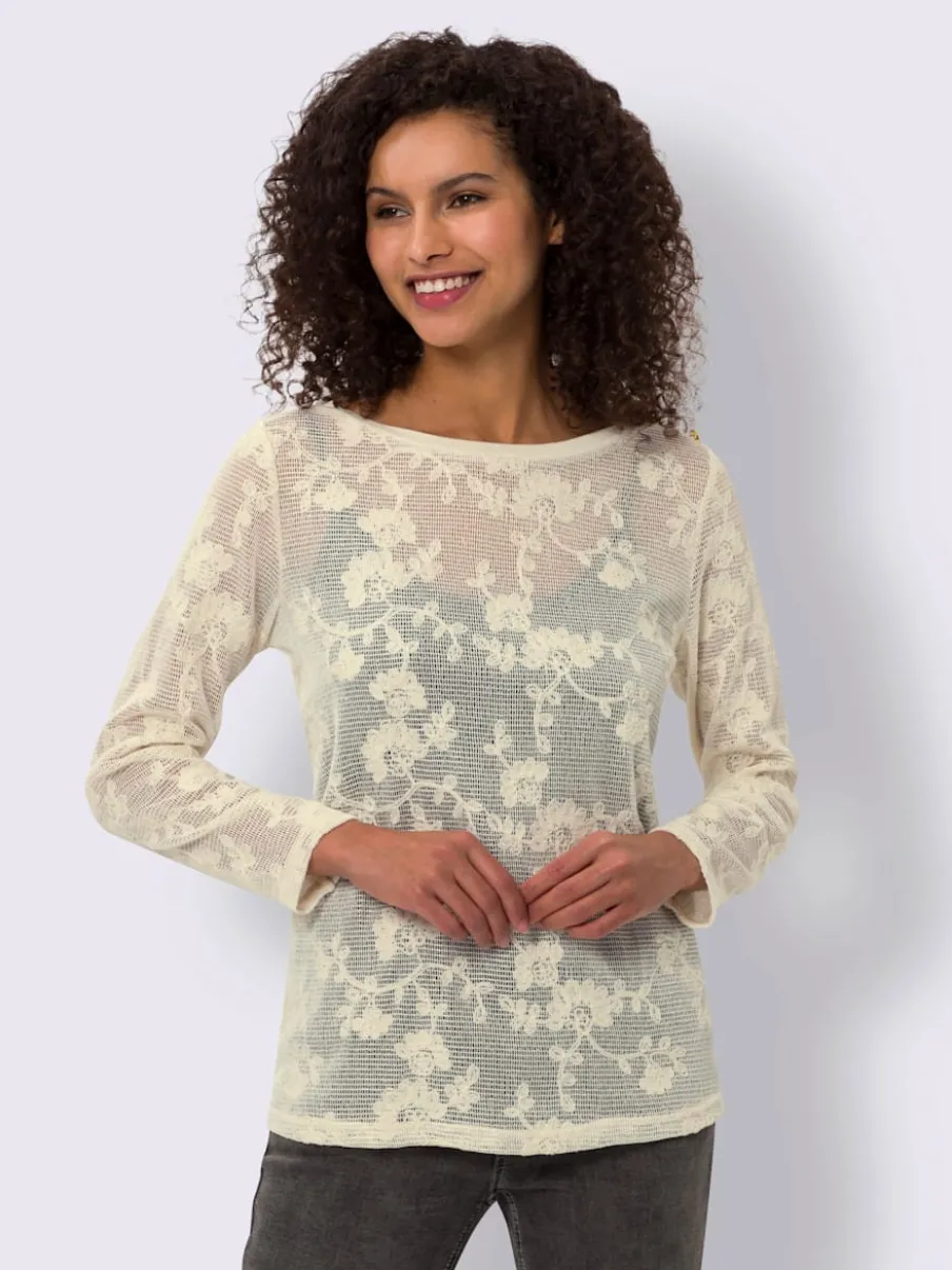 T-shirt en dentelle avec col en U et manches longues