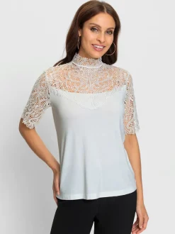 T-shirt en dentelle avec col montant et manches courtes