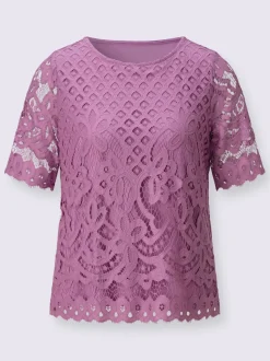 T-shirt en dentelle avec col rond et manches courtes