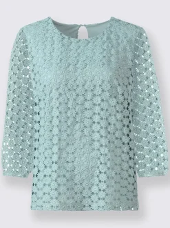 T-shirt en dentelle avec manches transparentes et fente