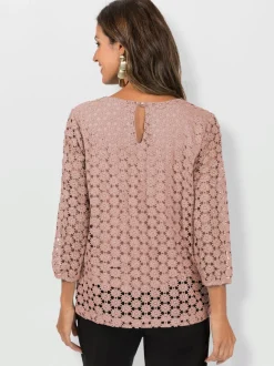 T-shirt en dentelle avec manches transparentes et fente