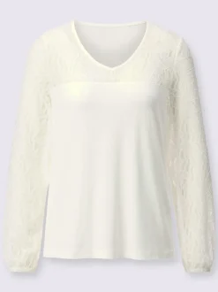 T-shirt en dentelle col en V manches longues raffinées