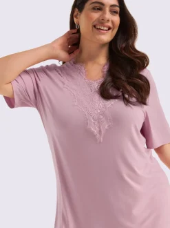 T-shirt en dentelle col v devant et au dos