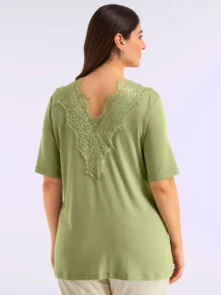 T-shirt en dentelle col v devant et au dos