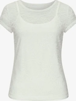 T-shirt en dentelle à encolure ronde et manches courtes