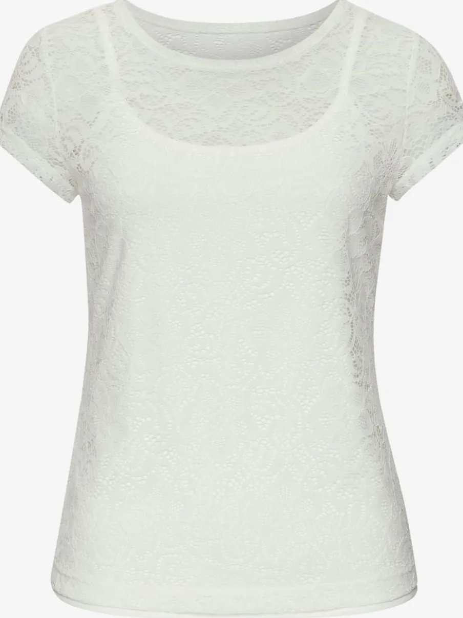 T-shirt en dentelle à encolure ronde et manches courtes