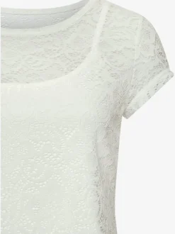 T-shirt en dentelle à encolure ronde et manches courtes