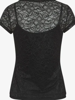 T-shirt en dentelle à encolure ronde et manches courtes