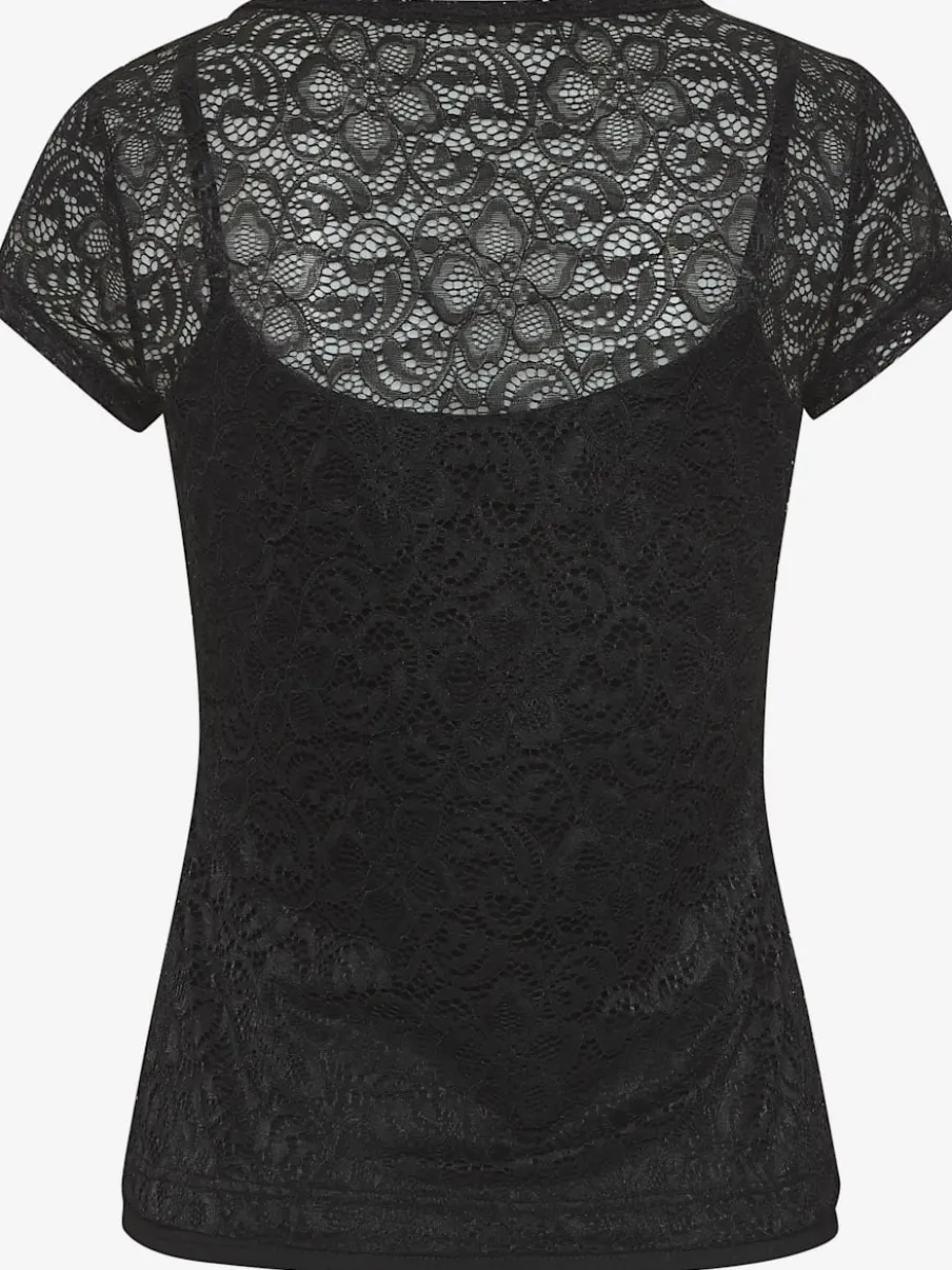 T-shirt en dentelle à encolure ronde et manches courtes
