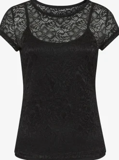 T-shirt en dentelle à encolure ronde et manches courtes