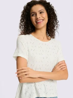 T-shirt en dentelle transparente à encolure ronde manches courtes