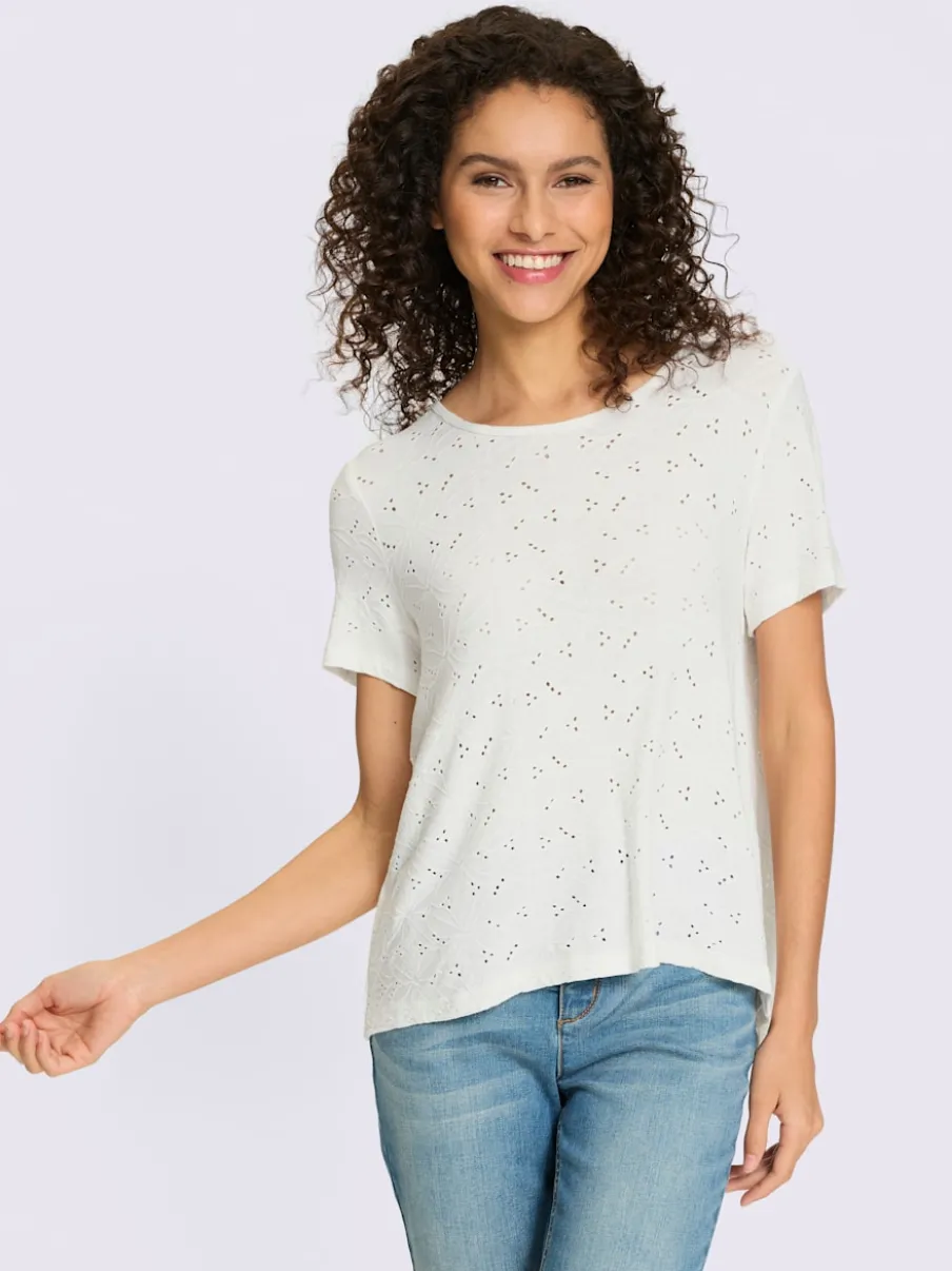 T-shirt en dentelle transparente à encolure ronde manches courtes