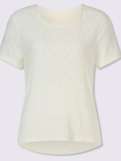 T-shirt en dentelle transparente à encolure ronde manches courtes