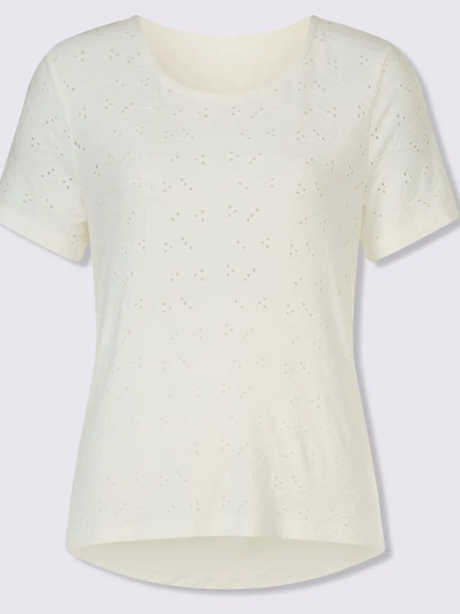 T-shirt en dentelle transparente à encolure ronde manches courtes