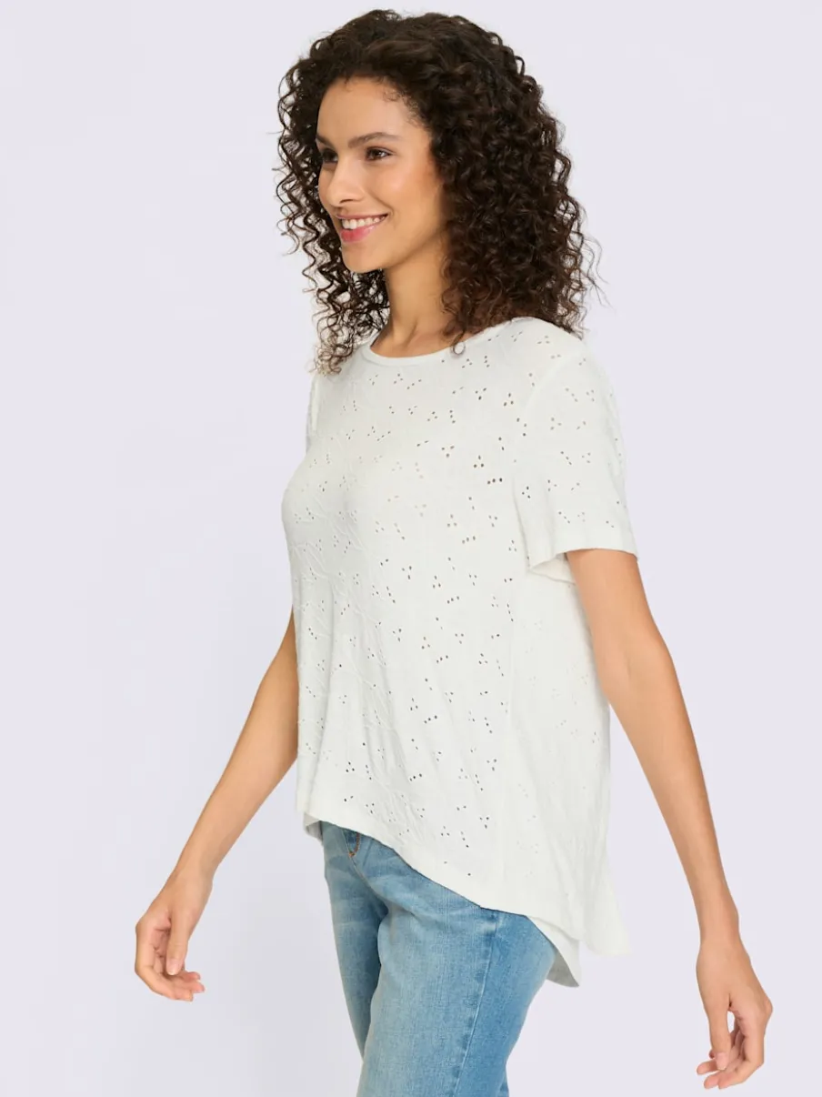 T-shirt en dentelle transparente à encolure ronde manches courtes