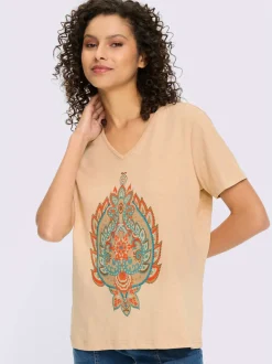 T-shirt en fil flammé avec col V et imprimé graphique