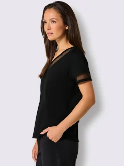 T-shirt en mélange de modal avec col V et manches courtes