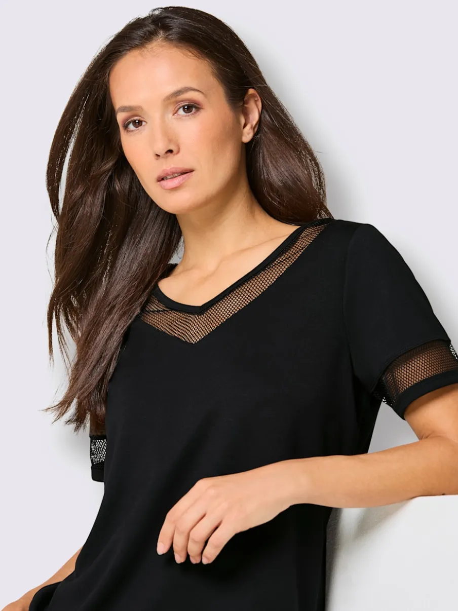 T-shirt en mélange de modal avec col V et manches courtes