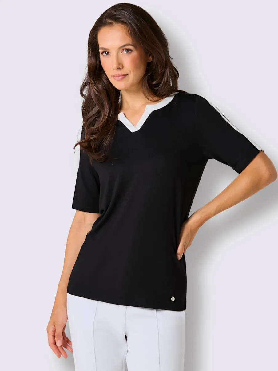 T-shirt en modal à col V et manches mi-longues