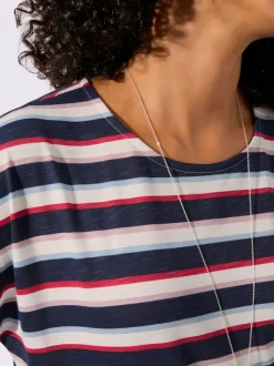 T-shirt en pur coton à encolure ronde et mancherons décontractés avec rayures marinières