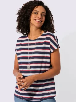 T-shirt en pur coton à encolure ronde et mancherons décontractés avec rayures marinières