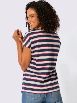 T-shirt en pur coton à encolure ronde et mancherons décontractés avec rayures marinières