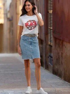 T-shirt en pur coton à encolure ronde avec inscription et manches courtes