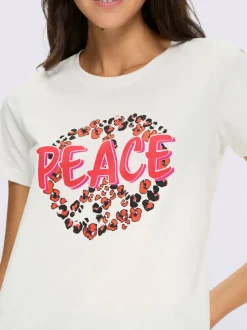T-shirt en pur coton à encolure ronde avec inscription et manches courtes