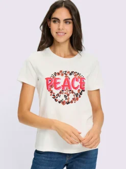 T-shirt en pur coton à encolure ronde avec inscription et manches courtes