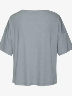 T-shirt en tricot côtelé à encolure ronde et manches courtes