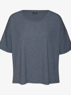 T-shirt en tricot côtelé à encolure ronde et manches courtes