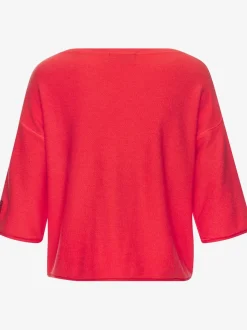T-shirt en tricot fin à encolure en U avec manches 3/4 et petit revers