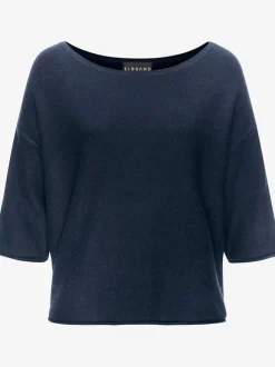 T-shirt en tricot fin à encolure en U avec manches 3/4 et petit revers