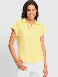 T-shirt en V avec dentelle sur col chemise