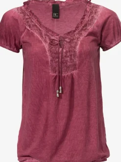 T-shirt en V avec empiècement smocké et ourlet élastiqué