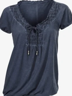 T-shirt en V avec empiècement smocké et ourlet élastiqué