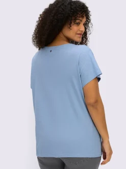 T-shirt en v bordure en dentelle au col v.