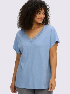 T-shirt en v bordure en dentelle au col v.