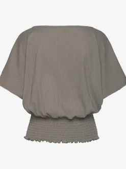 T-shirt en V à empiècement smocké et manches courtes
